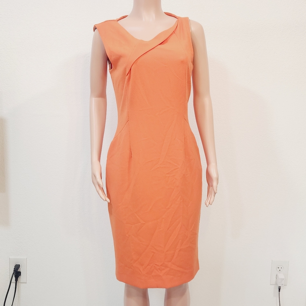 Roland Mouret Orange Stretch Knit Authentic Sheath Dress Size 12